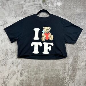 Teddy Fresh I Love TF Teddy Bear Crop Tee Black Graphic Shirt XL Streetwear